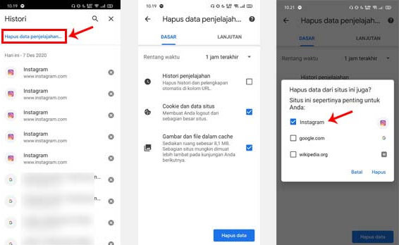 Hapus Cache dan Cookies Instagram di Browser