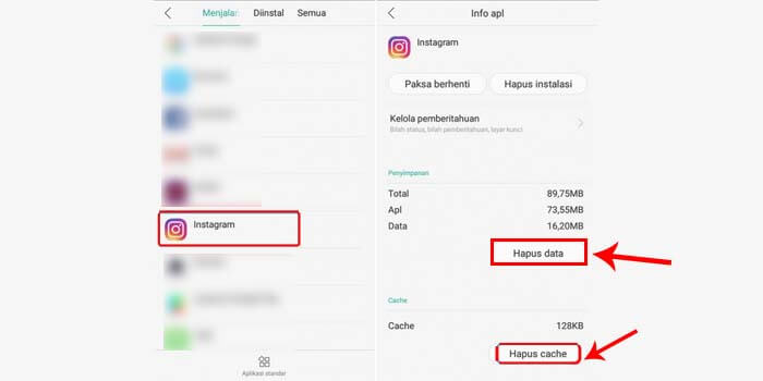 Hapus Data dan Cache
