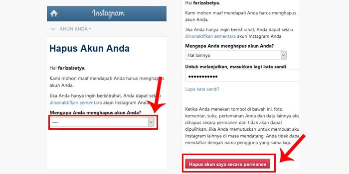 Menonaktifkan Instagram Permanen
