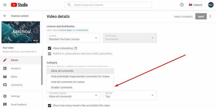 Mematikan Komentar di YouTube Melalui PC