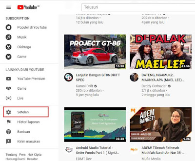 Setelan Youtube