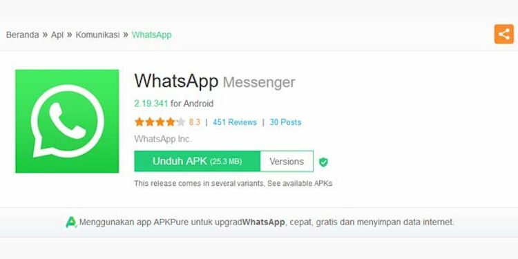 Memperbarui WA via APKPure